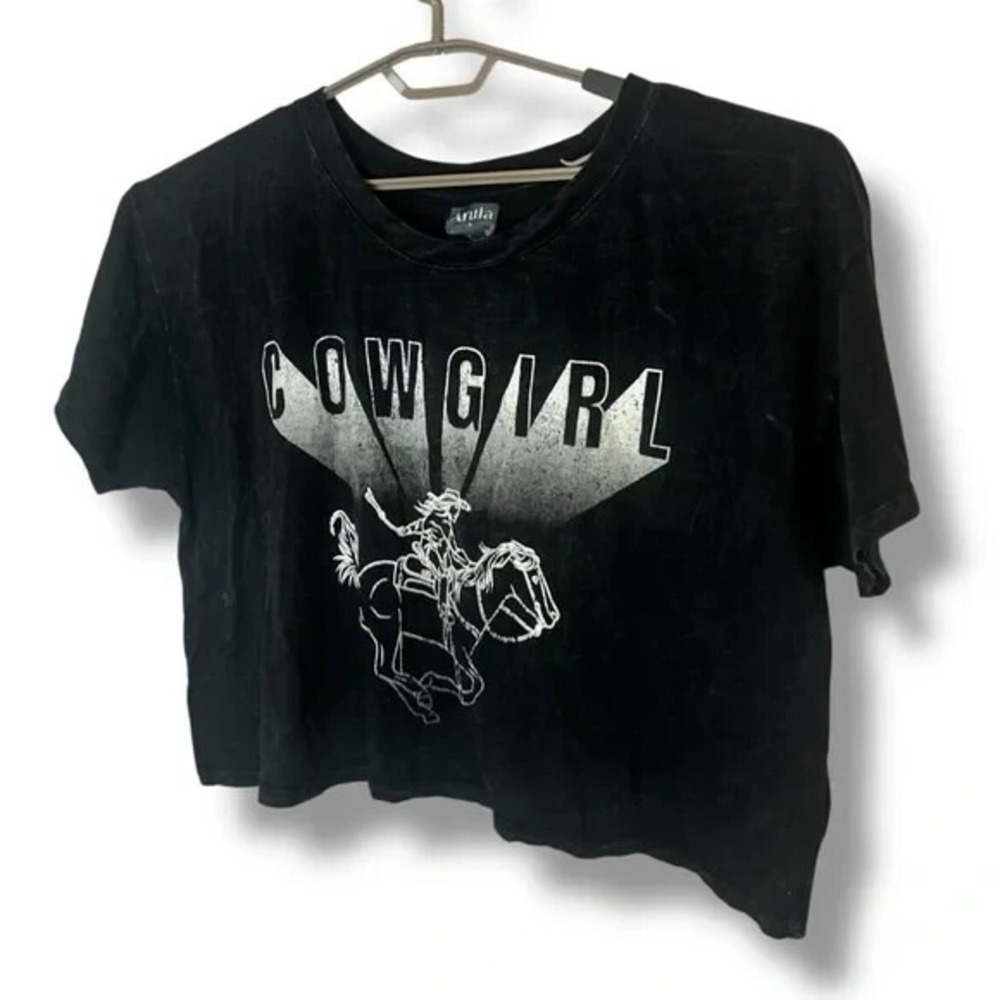 Arula Dark Gray Cowgirl Cropped Distressed Tee Shirt Size A 14 16 New